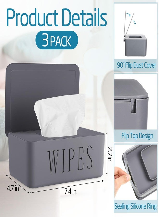 Singhoow 3 Pack Baby Wipes Dispenser Holder Wipe Container for Bathroom with Lid Toilet Tissue Paper Storage Refillable Box for Home Office Cars(Small,Black, White, Gray) - Image 2